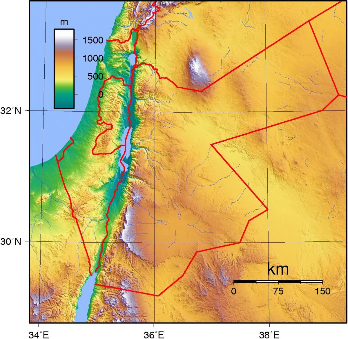 地图上的约旦地形