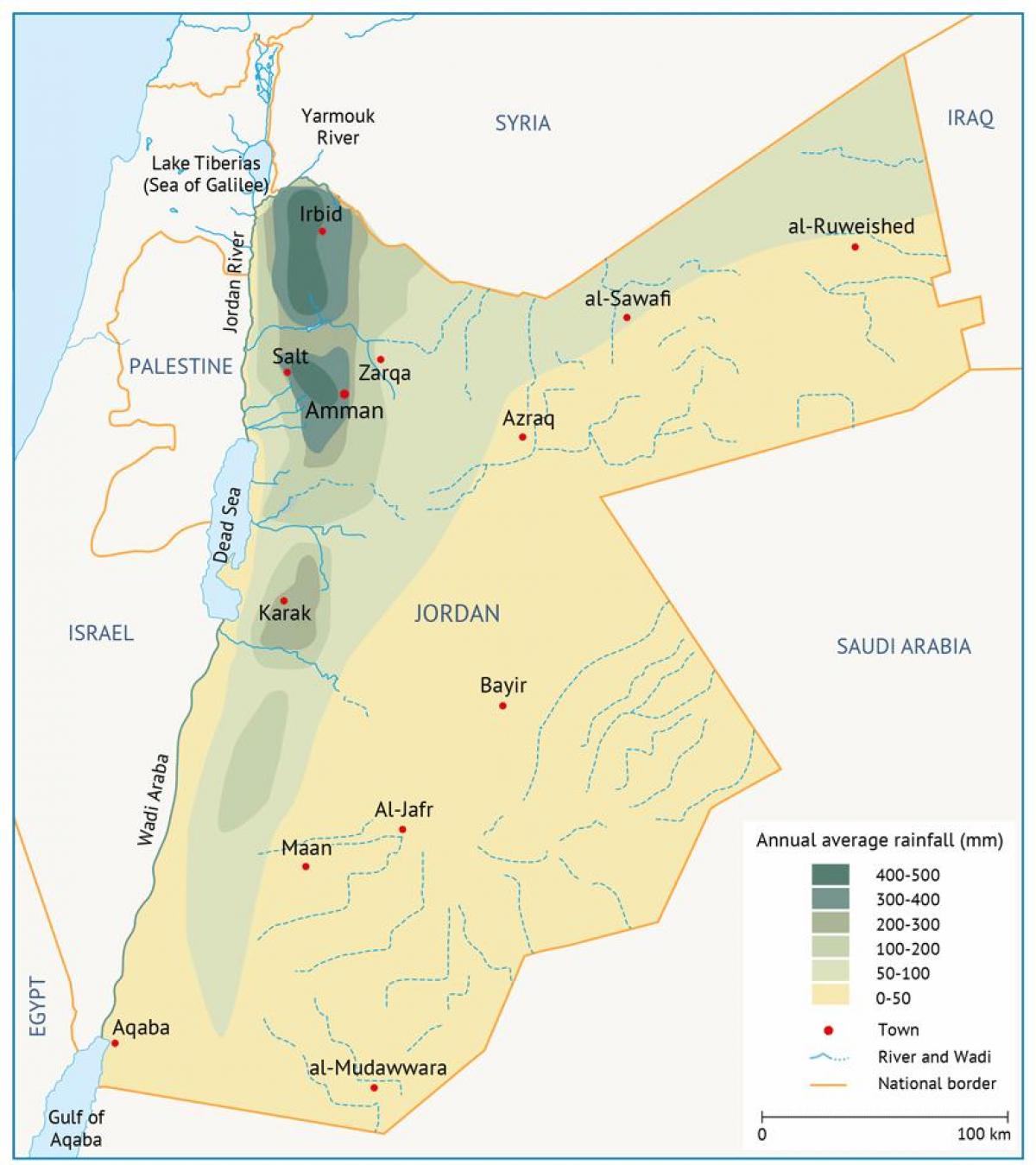 地图上的约旦地理
